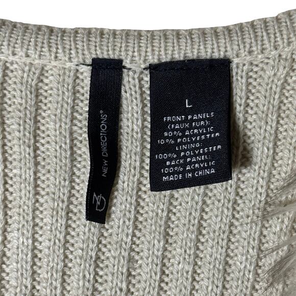 New Directions Faux Fur Vest L | Tan Knit Back Open Front Layering Fall Winter - Picture 2 of 6